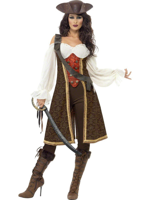 Smiffys High Seas Pirate Wench Costume, Brown