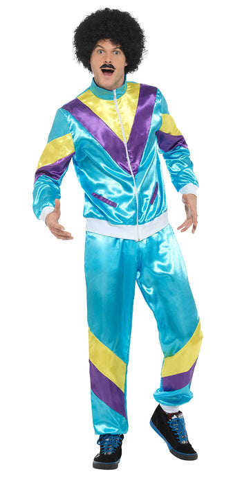 Smiffys 80s Height of Fashion Shell Suit Costume, Blue with Jacket & Trousers, 1980's Fancy Dress, 1980s Dress Up Costumes