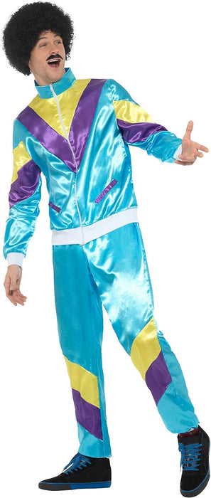 Smiffys 80s Height of Fashion Shell Suit Costume, Blue with Jacket & Trousers, 1980's Fancy Dress, 1980s Dress Up Costumes