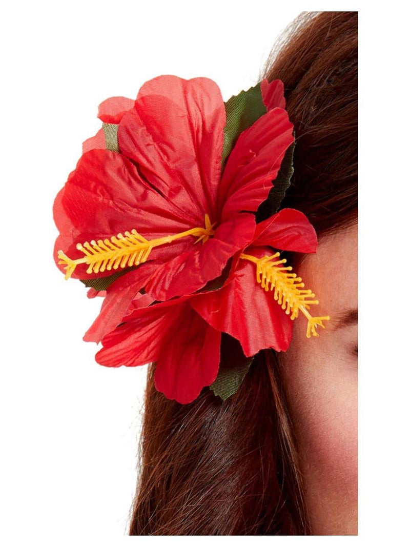 Smiffys Hawaiian Flower Hair Clip, Red