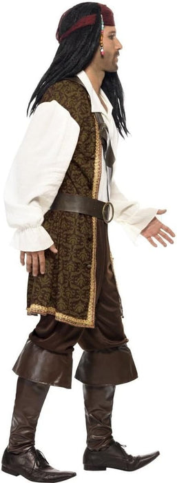 Smiffys High Seas Pirate Costume, Brown Top, Short Trousers, Baldric, Belt & Headscarf, Pirate Fancy Dress, Pirate Dress Up Costumes