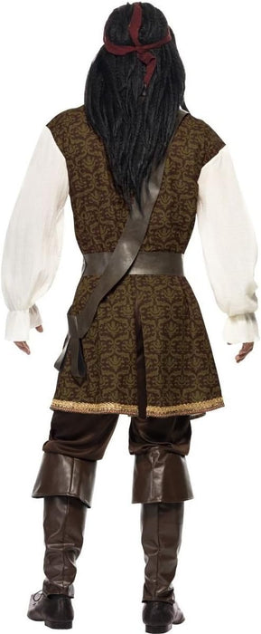 Smiffys High Seas Pirate Costume, Brown Top, Short Trousers, Baldric, Belt & Headscarf, Pirate Fancy Dress, Pirate Dress Up Costumes