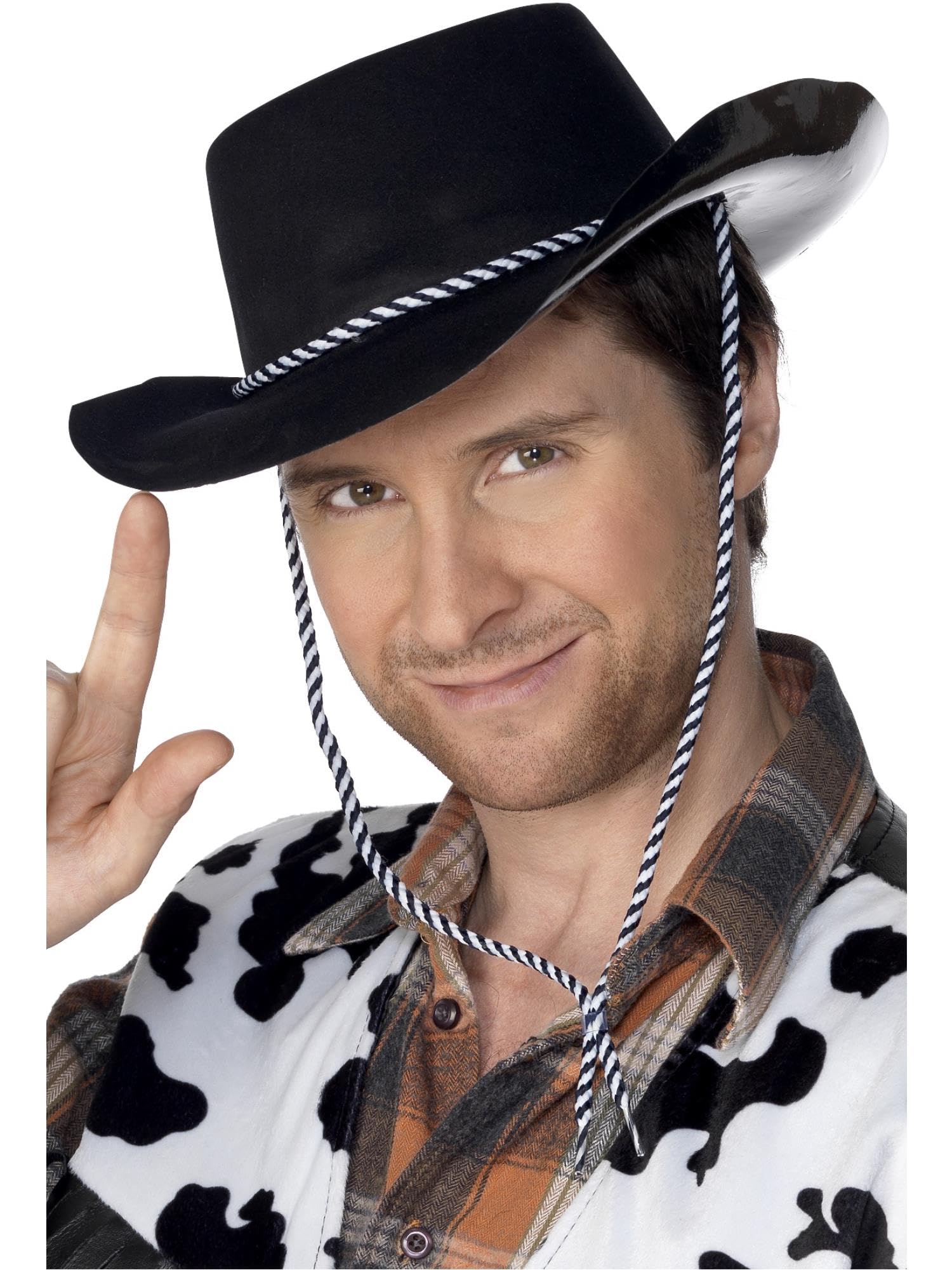 Smiffys Cowboy Hat, Flocked Plastic, Black
