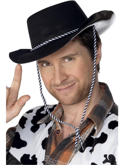 Smiffys Cowboy Hat, Flocked Plastic, Black