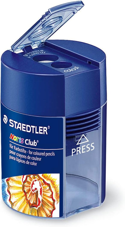 STAEDTLER 512 00 Noris Club Double-Hole Tub Sharpener for Graphite & Colour Pencils up to 10.2mm Diameter (1 x Sharpener