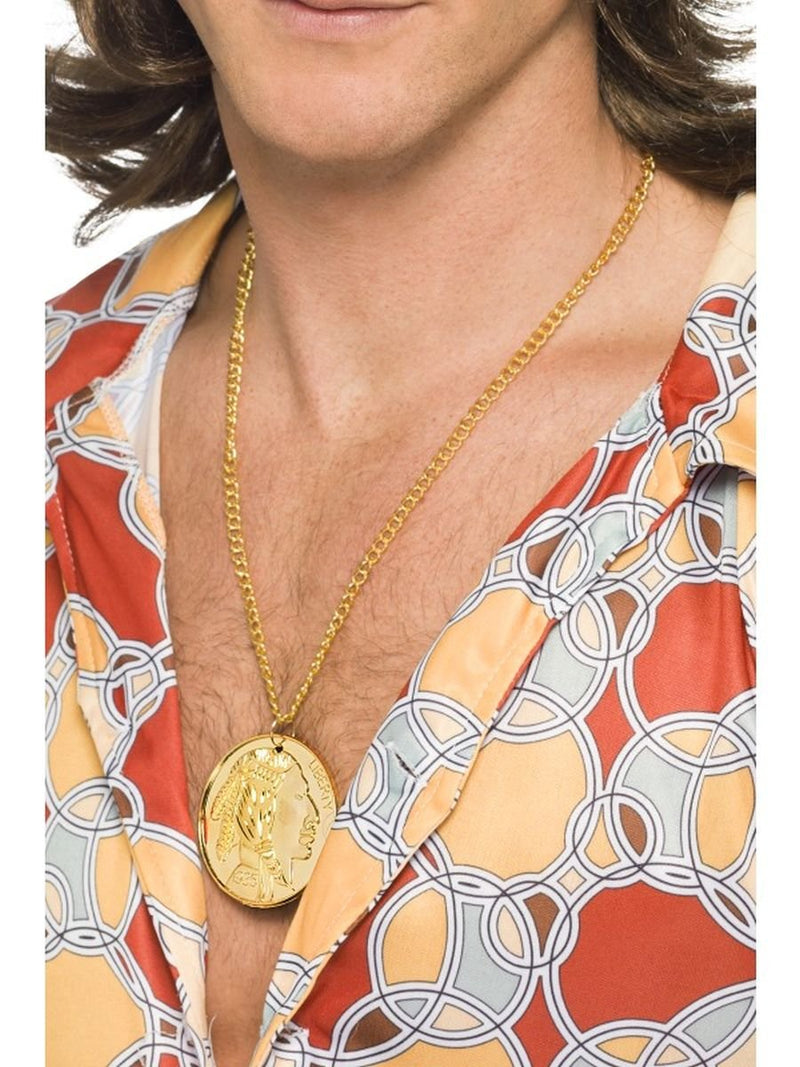 Smiffys Gold Metal Medallion On Chain, Gold
