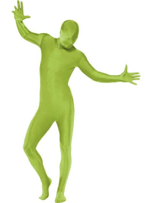 Smiffys Second Skin Suit, Green with Bumbag, Concealed Fly & Under Chin Opening, Second Skin Fancy Dress, Comedy Dress Up Costumes