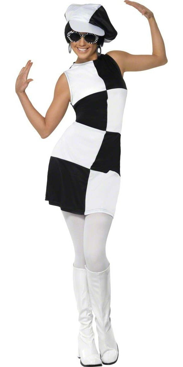 Smiffys 60s Party Girl Costume, Black & White (Size S)