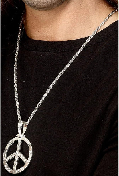 Smiffys '60s Peace Sign Hippie Medallion, Silver