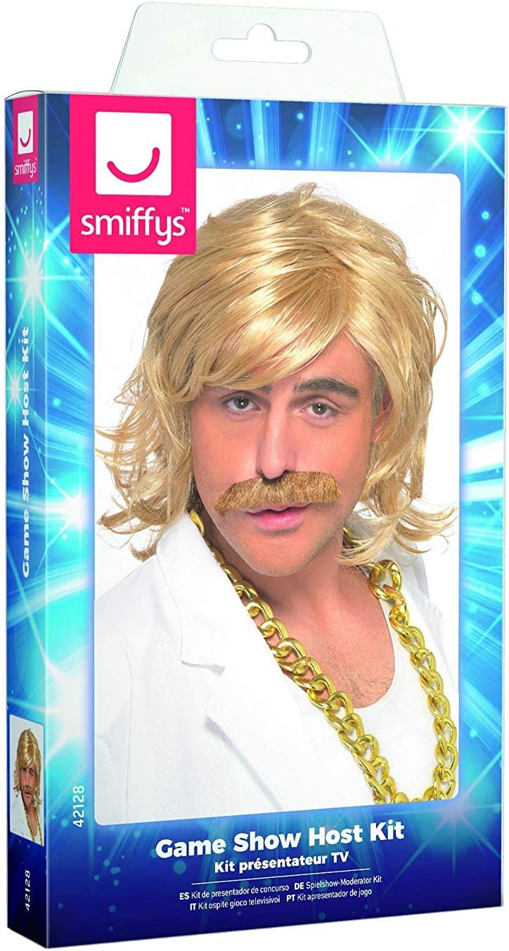 Smiffys Game Show Host Kit, Wig and Tash, Blonde