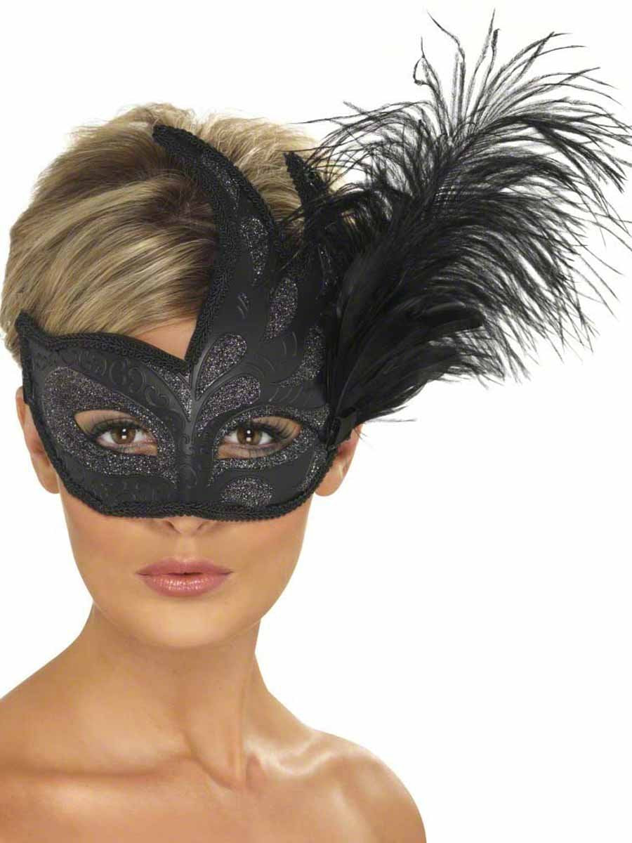 Smiffys Ornate Colombina Feather Mask, Black