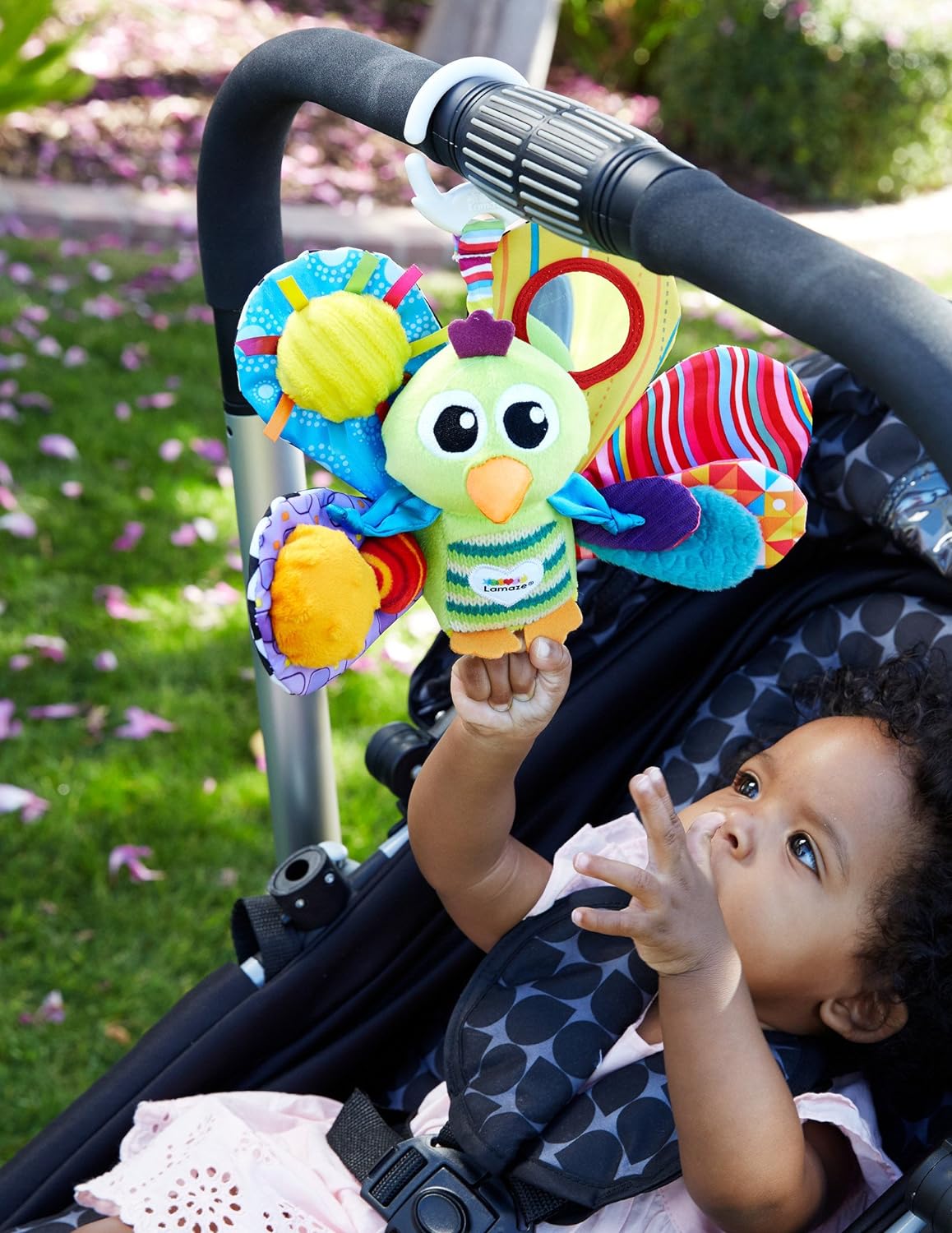 LAMAZE Jacques the Peacock, Clip on Pram and Pushchair Newborn Baby Toy, Sensory Toy for Babies Boys and Girls from 0 to 6 Months