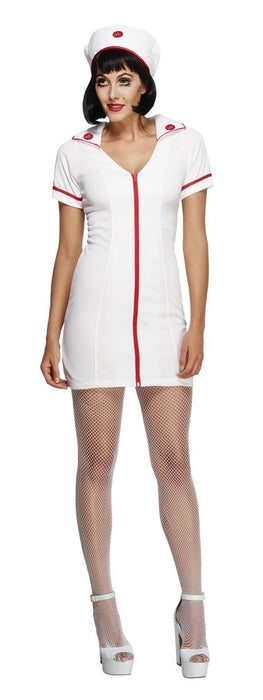 Smiffys Fever No Nonsense Nurse Costume, with Dress & Hat, Fever Fancy Dress, Adult Dress Up Costumes