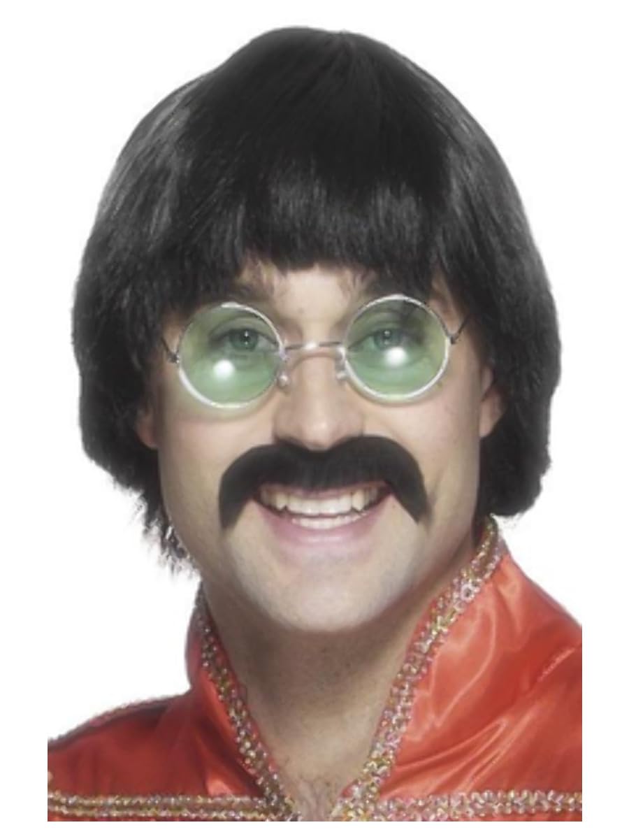 Smiffys 70s Mersey Wig & Tash, Black