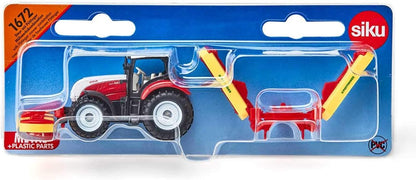 siku 1672, Steyr Tractor with Pöttinger Combination Mower, Metal,Plastic, Red, Toy vehicle for children