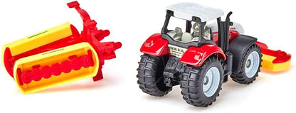 siku 1672, Steyr Tractor with Pöttinger Combination Mower, Metal,Plastic, Red, Toy vehicle for children