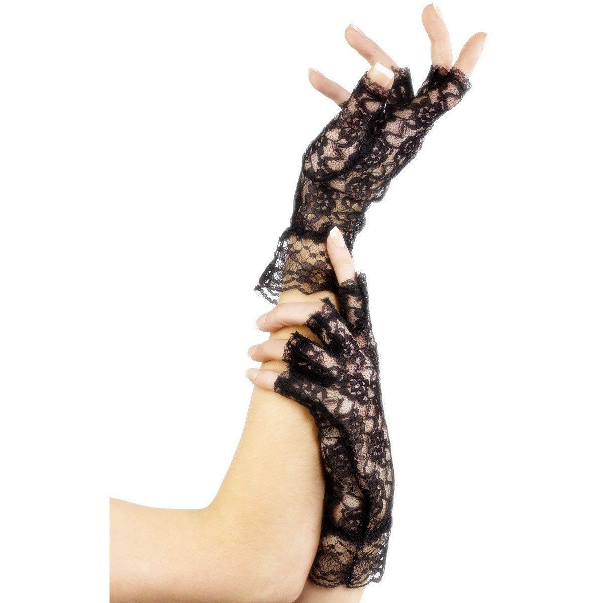 Smiffys Fingerless Lace Gloves, Black