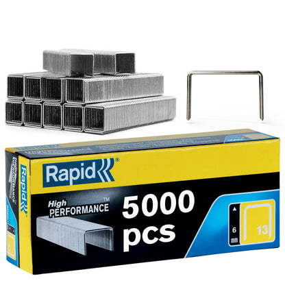 Rapid High-Performance Staples for Textiles, Finewire No. 13, Leg Length 6mm, Staple Gun Staples, Galvanised Steel, 5000 Pieces, Boxed (11830700
