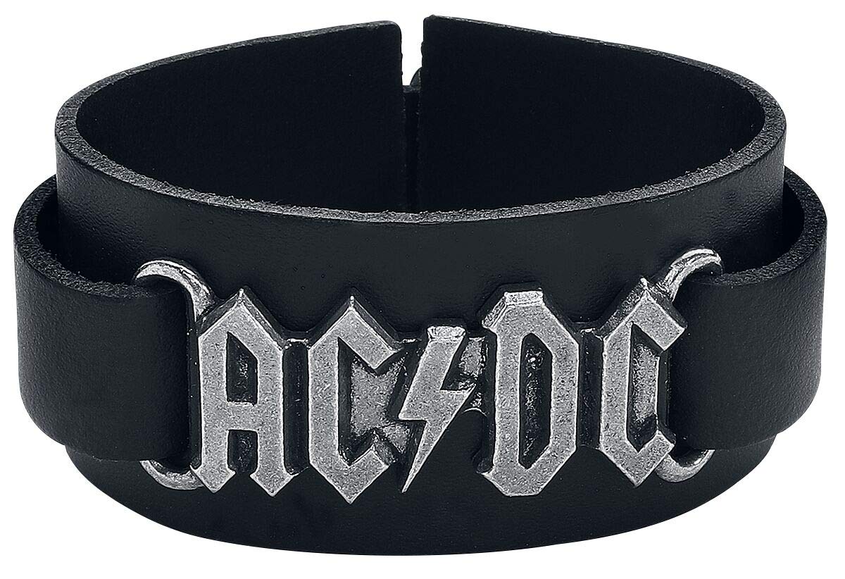AC/DC Logo Leather Bracelet Black