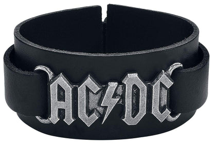AC/DC Logo Leather Bracelet Black