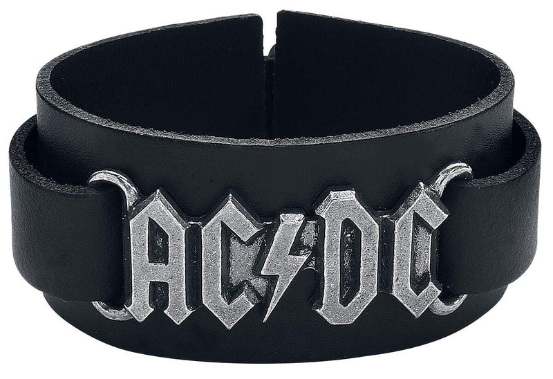 AC/DC Logo Leather Bracelet Black