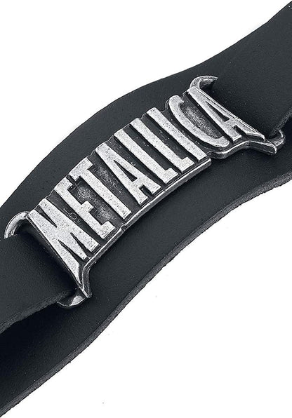Metallica Alchemy Rocks Logo Leather Wristband Black