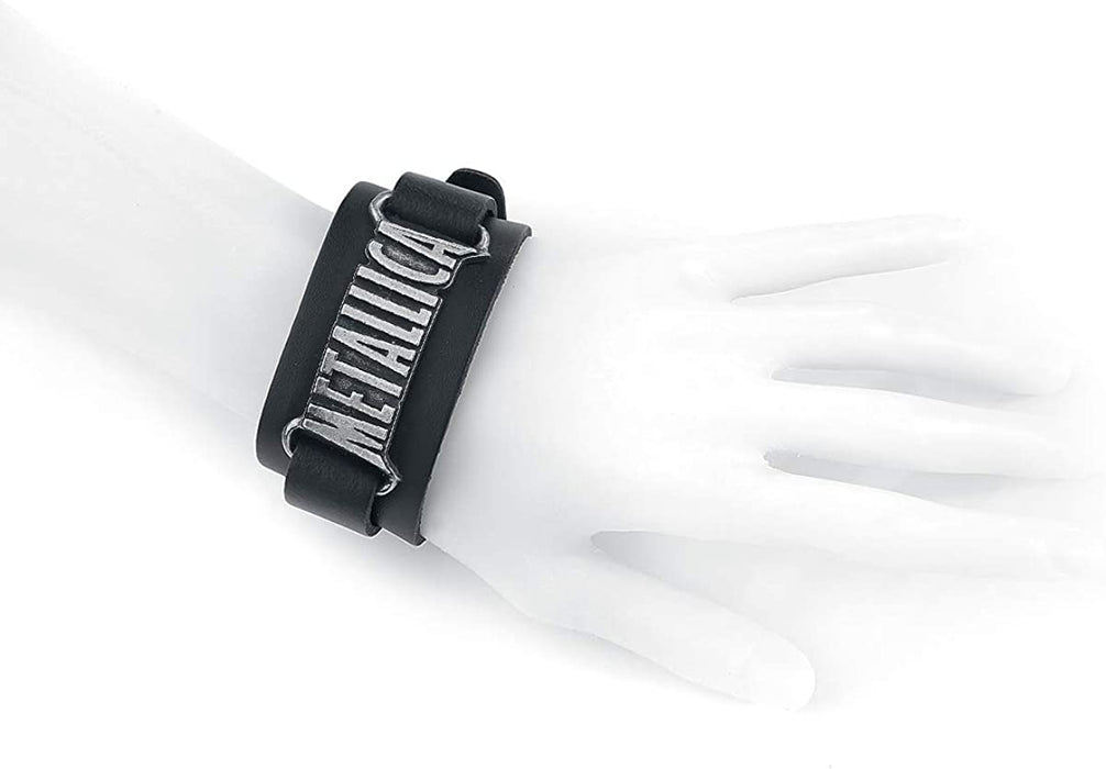 Metallica Alchemy Rocks Logo Leather Wristband Black