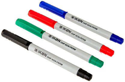Hainenko Value Fine Non-Permanent Pen for Overhead Projector Sheet - Assorted (Pack of 4