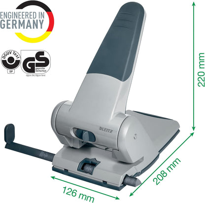Leitz Heavy Duty Hole Punch, 65 Sheets, Guide Bar with Format Markings, Metal, 51800084