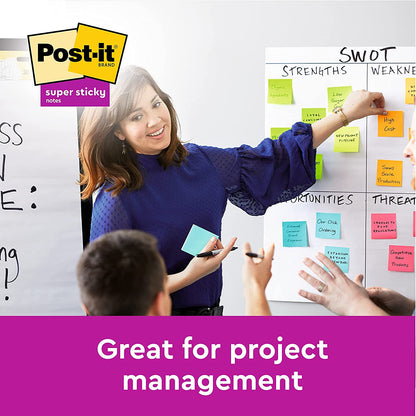 Post-it Super Sticky Notes Cosmic Color Collection, Pack of 6 Pads, 90 Sheets per Pad, 76 mm x 127 mm, Turquoise, Green, Pink Colors - Extra Sticky Notes For Note Taking, To Do Lists & Reminders