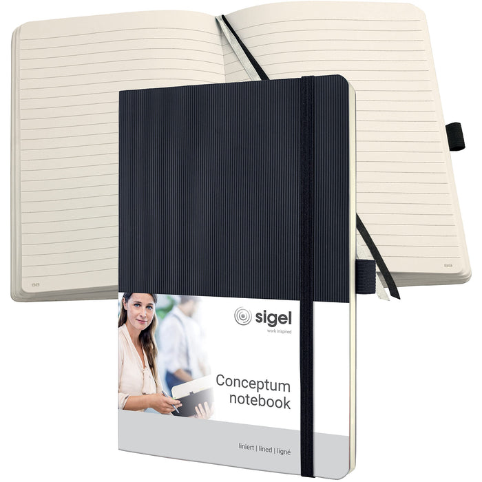 SIGEL CO321 Premium Notebook lined, A5, softcover, Black - Conceptum black lined