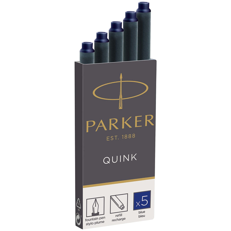 Parker Quink Ink Cartridges - Long Size - Pack of 5 - Blue