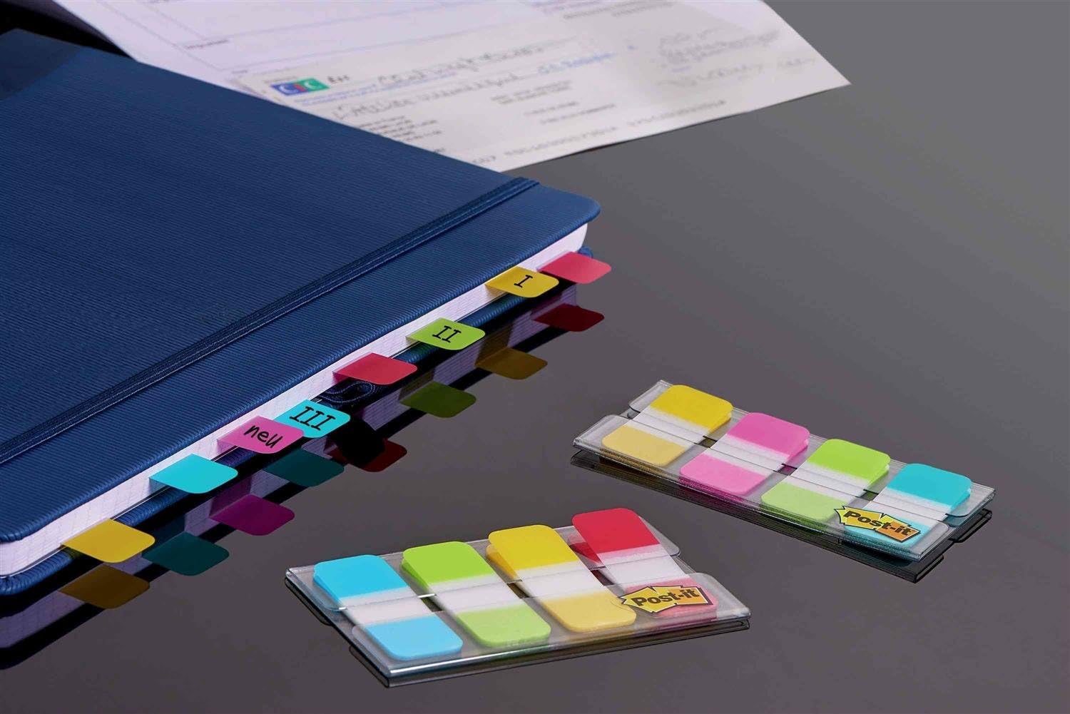 Post-it Index Strong Filing Tabs, Small - 40 Tabs, 15.8 mm x 38.1 mm, Blue, Purple, Pink, Yellow - Extra Strong Sticky Flags for Documents and Information