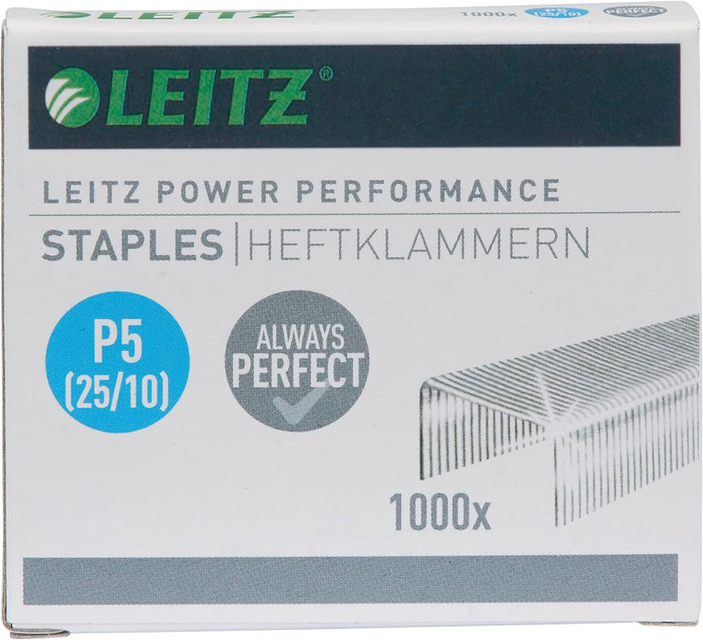 Leitz 55740000 P5 Power Performance 25/10 Staples, Power Performance, Resistant Metal Wire, Length 10 mm, 1000 Staples, Staples Up to 60 Sheet Capacity