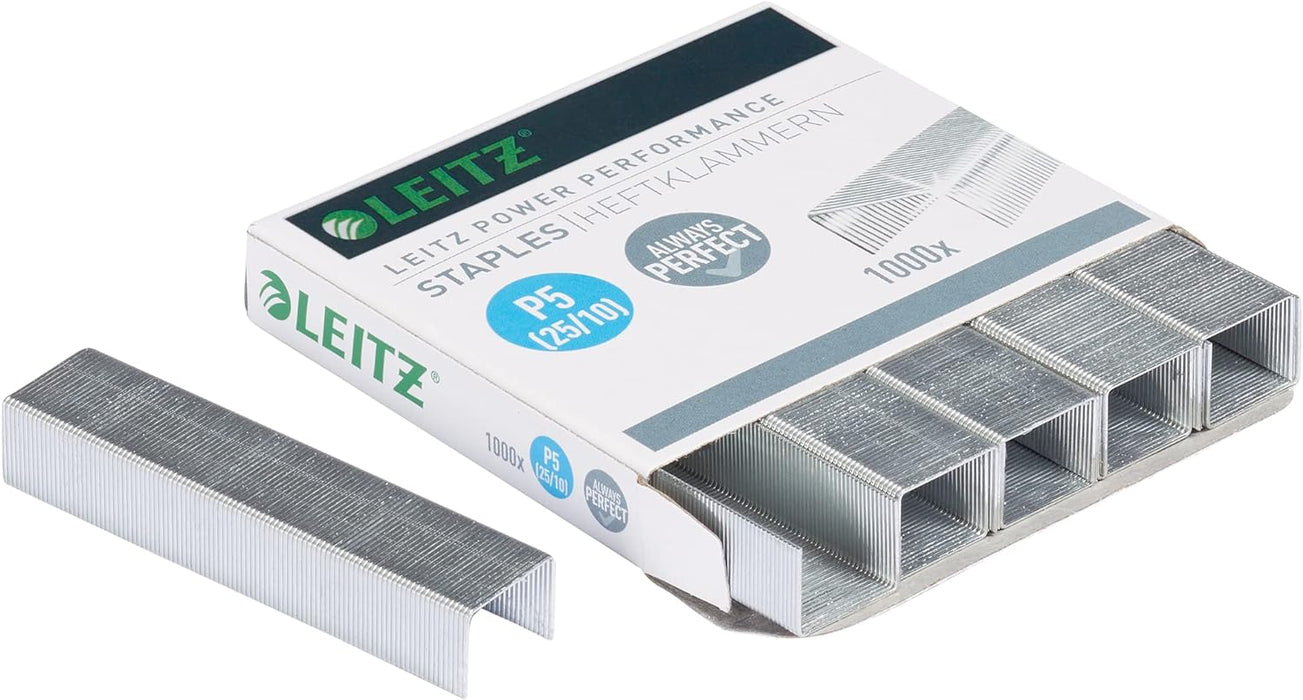Leitz 55740000 P5 Power Performance 25/10 Staples, Power Performance, Resistant Metal Wire, Length 10 mm, 1000 Staples, Staples Up to 60 Sheet Capacity