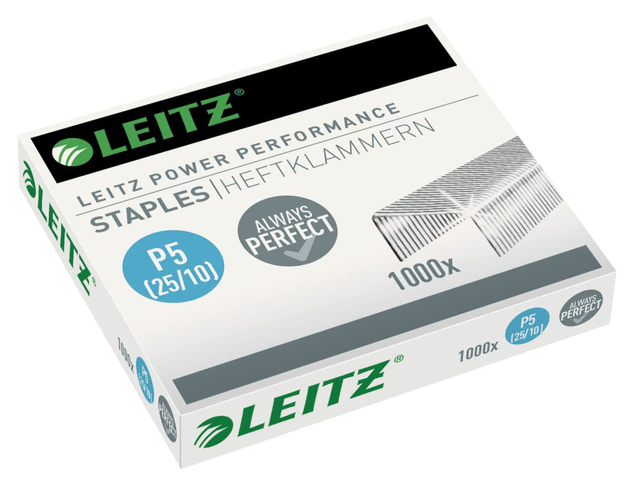 Leitz 55740000 P5 Power Performance 25/10 Staples, Power Performance, Resistant Metal Wire, Length 10 mm, 1000 Staples, Staples Up to 60 Sheet Capacity