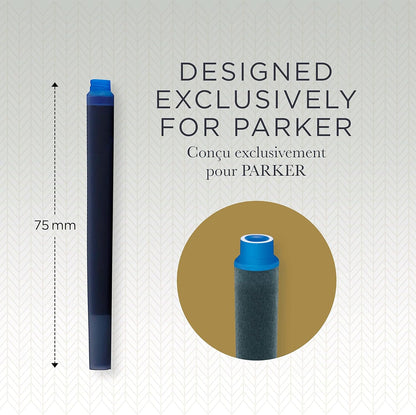 Parker Fountain Pen Ink Refill Cartridges | Long | Washable Blue QUINK Ink | 5 Count