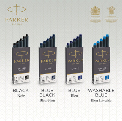 Parker Quink Fountain Pen Refills Long Ink Cartridges - 5 Pack - Black Ink