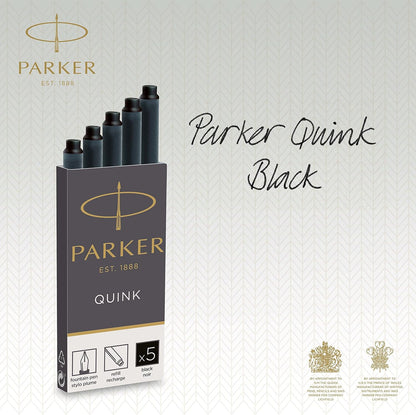 Parker Quink Fountain Pen Refills Long Ink Cartridges - 5 Pack - Black Ink