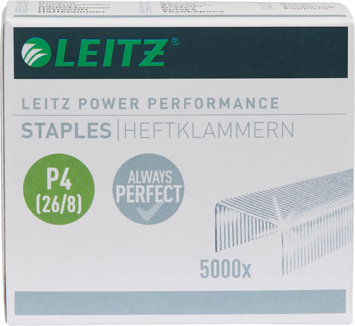 Leitz 55590000 P4 Power Performance 26/8 Staples, Strong Steel, Length 8 mm, 5000 Staples, Staples Up to 40 Sheet Capacity