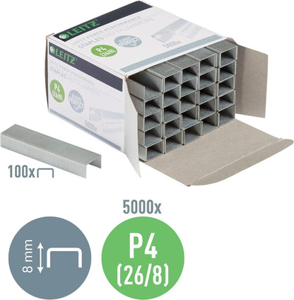 Leitz 55590000 P4 Power Performance 26/8 Staples, Strong Steel, Length 8 mm, 5000 Staples, Staples Up to 40 Sheet Capacity
