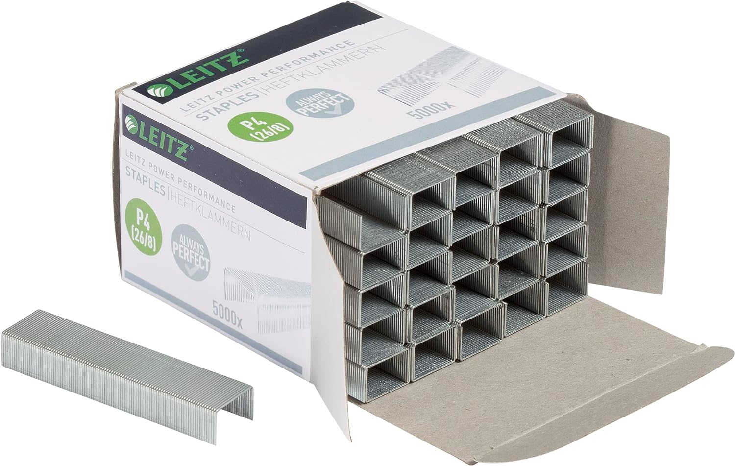 Leitz 55590000 P4 Power Performance 26/8 Staples, Strong Steel, Length 8 mm, 5000 Staples, Staples Up to 40 Sheet Capacity