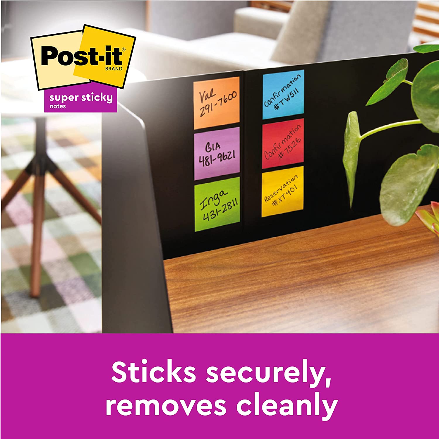 Post-it Super Sticky Z-Notes, Cosmic Colour Collection, 76 mm x 76 mm, 90 Sheets/Pad, 6 Pads/Pack