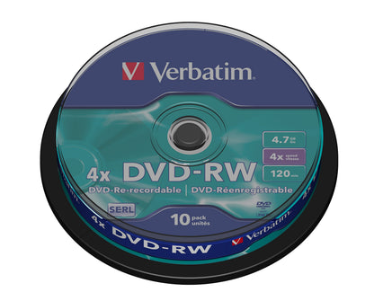 Verbatim DVD-RW 4x Matt Silver 4.7GB, 10er Pack Spindel, DVD Rohlinge beschreibbar, 4-fache Brenngeschwindigkeit & Hardcoat Scratch Guard, DVD leer, Rohlinge DVD wiederbeschreibbar Matt Silver (10 Stück )1er Pack