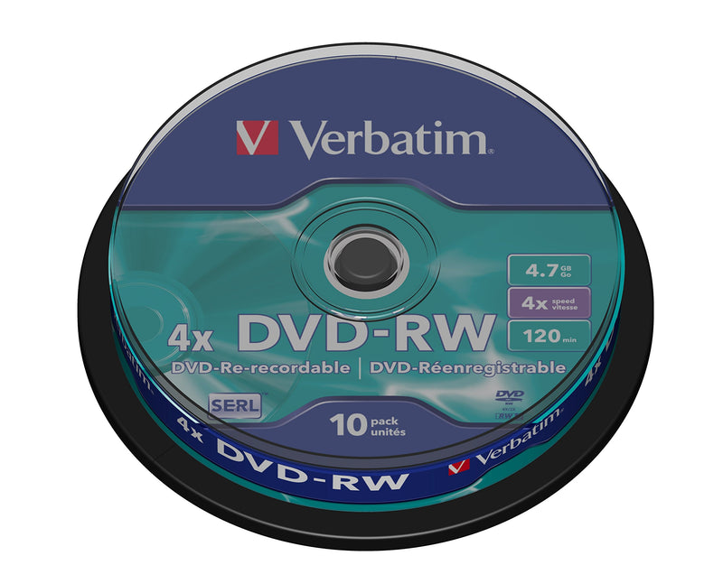 Verbatim DVD-RW 4x Matt Silver 4.7GB, 10er Pack Spindel, DVD Rohlinge beschreibbar, 4-fache Brenngeschwindigkeit & Hardcoat Scratch Guard, DVD leer, Rohlinge DVD wiederbeschreibbar Matt Silver (10 Stück )1er Pack