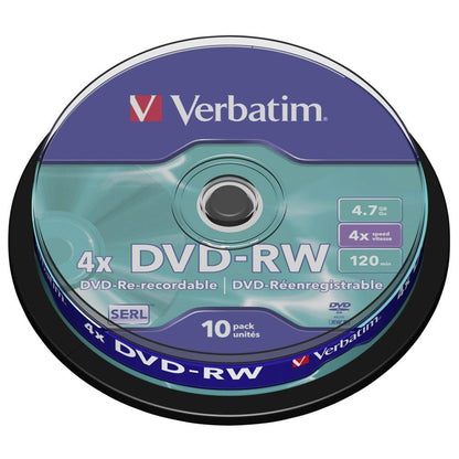 Verbatim DVD-RW 4x Matt Silver 4.7GB, 10er Pack Spindel, DVD Rohlinge beschreibbar, 4-fache Brenngeschwindigkeit & Hardcoat Scratch Guard, DVD leer, Rohlinge DVD wiederbeschreibbar Matt Silver (10 Stück )1er Pack