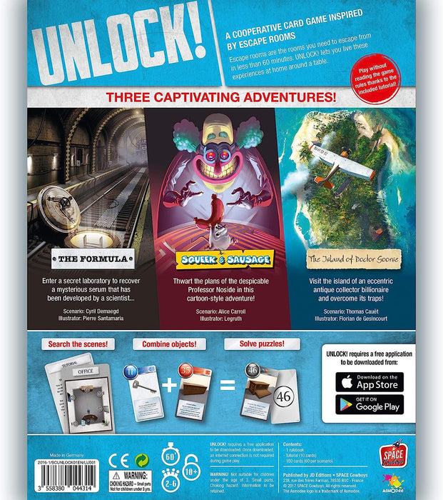Space Cowboys, Unlock!, Board Game, Ages 10+, 2-6 Players, 60 Minutes Playing Time