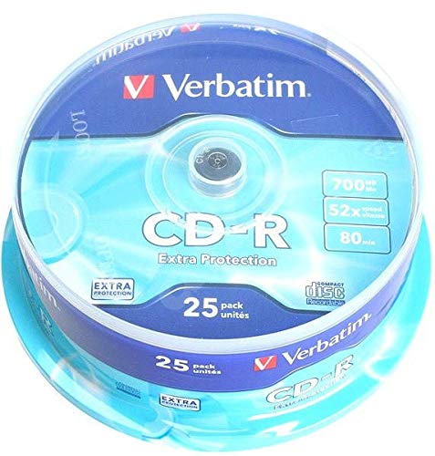 Verbatim CD-R Extra Protection, CD-Rohlinge mit 700 MB Datenspeicher, ideal für Foto- und Video-Aufnahmen, kompatibel mit jedem konventionellen CD-Laufwerk, 25er Pack Spindel