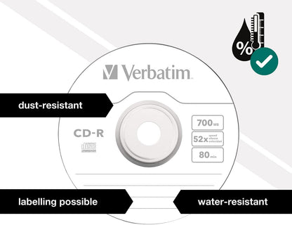 Verbatim CD-R Extra Protection, CD-Rohlinge mit 700 MB Datenspeicher, ideal für Foto- und Video-Aufnahmen, kompatibel mit jedem konventionellen CD-Laufwerk, 25er Pack Spindel