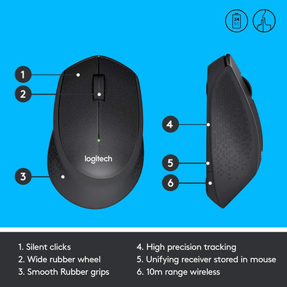 Logitech M330 SILENT PLUS Wireless Mouse, 2.4GHz with USB Nano Receiver, 1000 DPI Optical Tracking, 2-year Battery Life, Compatible with PC, Mac, Laptop, Chromebook